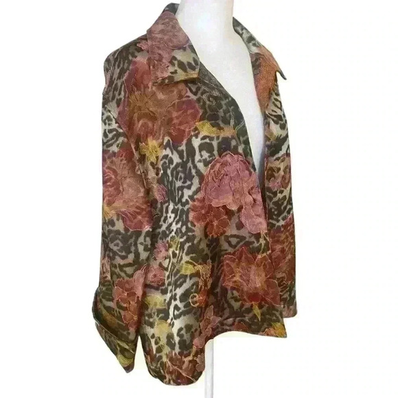 Coldwater Creek Animal Rose Shimmer Floral Print Reversible Jacket Size L Boho - Picture 1 of 16